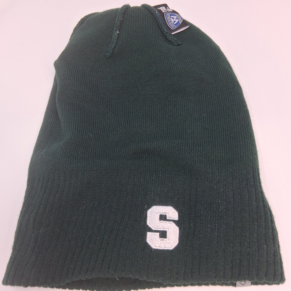 Michigan State Spartans Knit Beanie Pom Hat Top of the World Green White S Logo - Picture 4 of 8